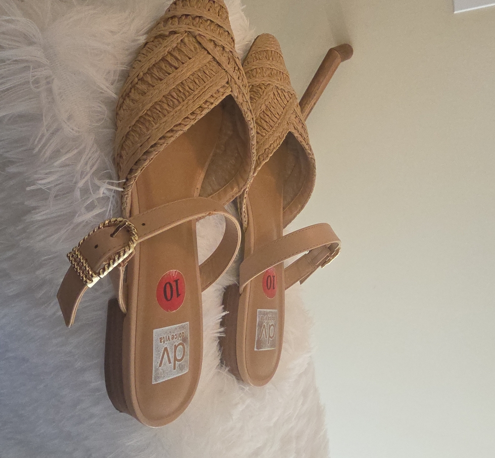 DV by Dolce Vita Tan Braided Mules with Gold Buckle